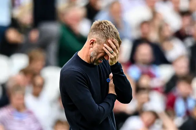 Graham Potter looks disappointed during West Ham match