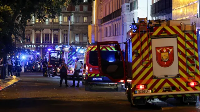 Rows of ambulances, police and other first responders line the streets in Lisbon.