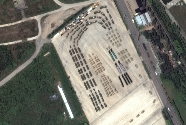 Satellite imagery of military vehicles in formation