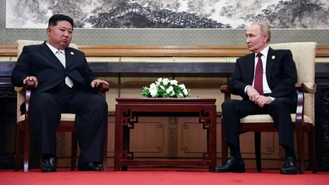 Russian President Vladimir Putin and North Korean leader Kim Jong Un attend a meeting in Beijing, China September 3, 2025
