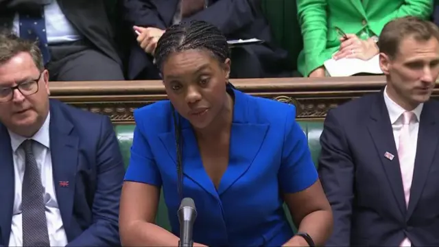 UK Conservative Party leader Kemi Badenoch asking one of her six questions earlier