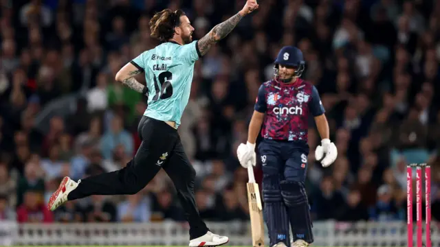 Jordan Clark celebrates wicket