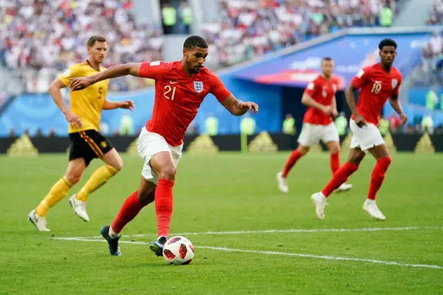 Loftus-Cheek plays for England at the 2018 World Cup in Russia