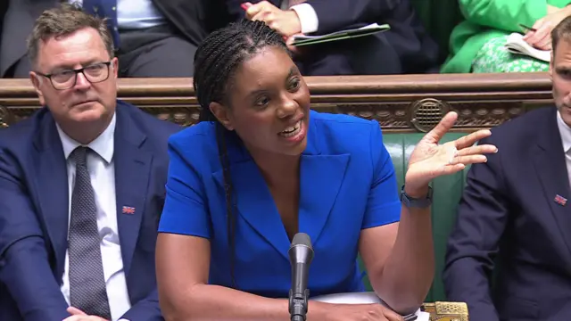 Badenoch gestures while asking a question during PMQs