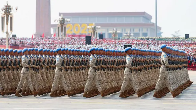 Lines of soldiers at China victory parade