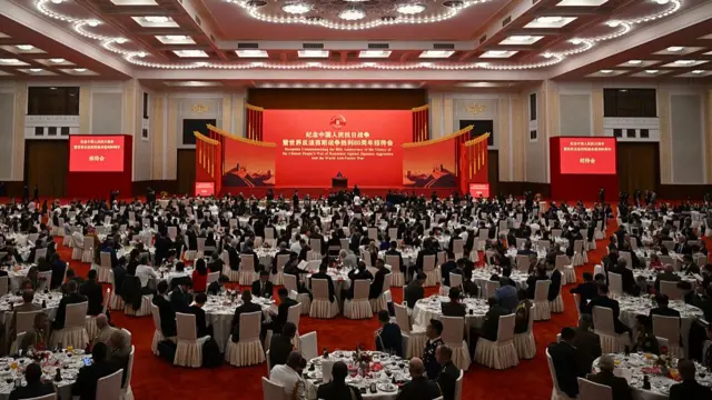wide shot of the banquet hall