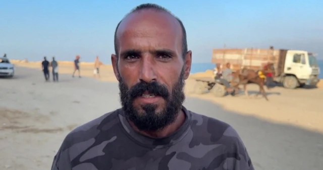 A displaced Palestinian in central Gaza, reacting to the Trump plan