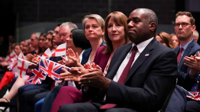 British Deputy Prime Minster David Lammy, Chancellor of the Exchequer Rachel Reeves, Foreign Secretary Yvette Cooper and others watch from the audience