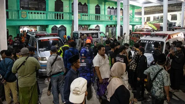 Relatives of the students have gathered in front of the building where ambulances are also on standby