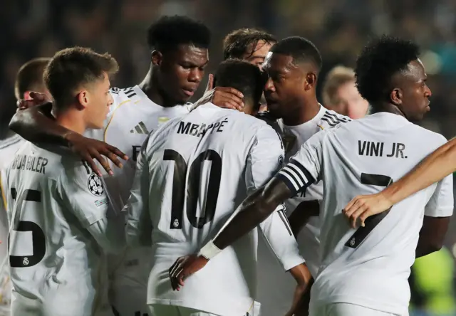 Kylian Mbappe celebrates opening the scoring