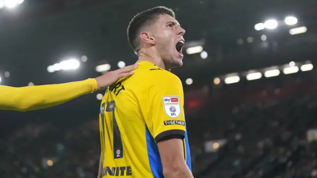 Ross Stewart celebrates his second goal against Sheffield United