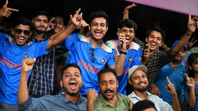 Fans of India show support for their team during the ICC Women's Cricket World Cup