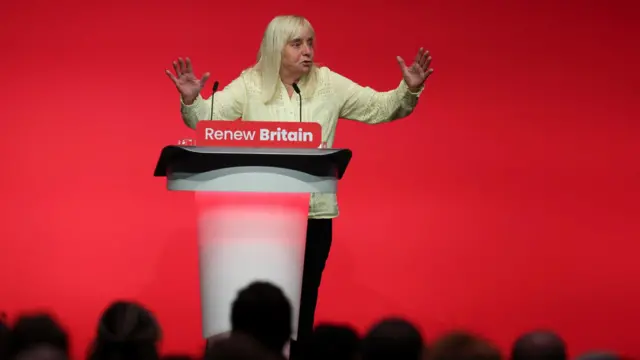 Margaret Aspinall speaks at Britain's Labour Party's annual conference in Liverpool