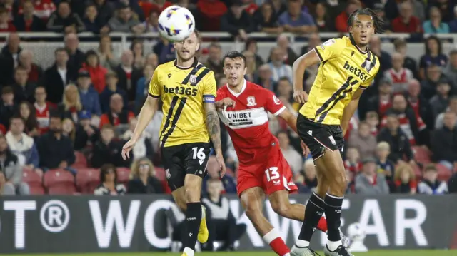 Middlesbrough's David Strelec tries to find space against Stoke