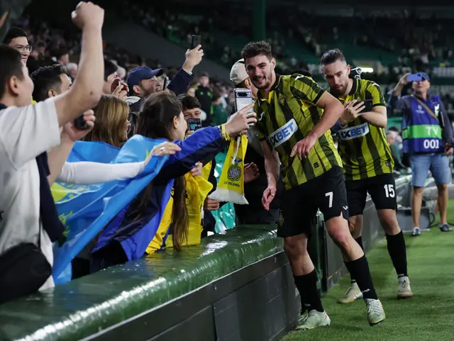 Kairat players celebrate after beating Celtic