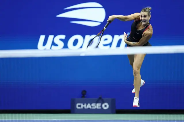Belarus's Aryna Sabalenka serves