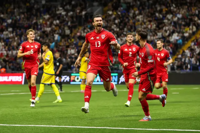 Kieffer Moore celebrates his goal