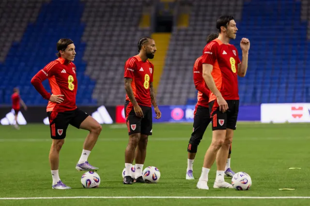 Harry Wilson, Sorba Thomas and Kieffer Moore in training