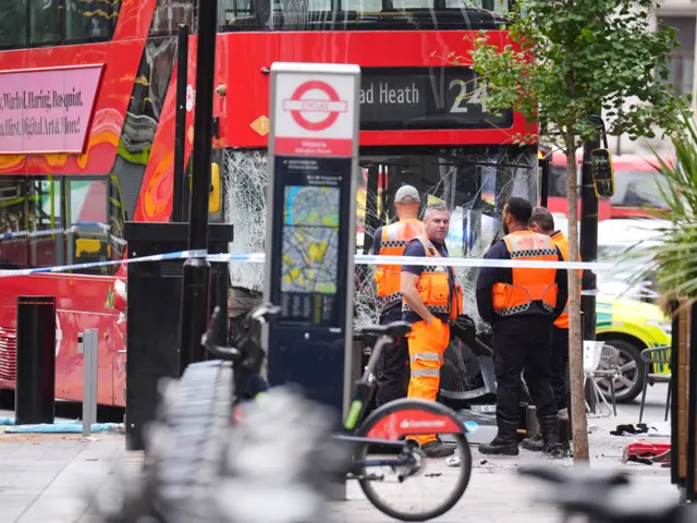Emergency services at the scene of the bus crash