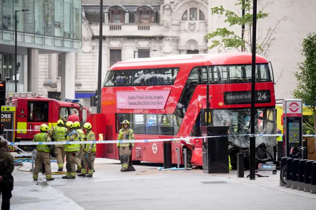Emergency services at the scene of the bus crash