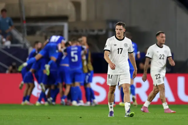 Slovakia celebrate their second goal