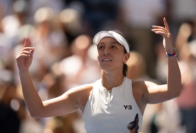 Jessica Pegula celebrates winning quarter-final match at US Open in New York