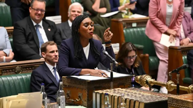 ONE EDITORIAL USE ONLY. NO SALES. NO ARCHIVING. NO ALTERING OR MANIPULATING. NO USE ON SOCIAL MEDIA UNLESS AGREED BY HOC PHOTOGRAPHY SERVICE. MANDATORY CREDIT: House of Commons Handout photo issued by the House of Commons of Conservative party leader Kemi Badenoch speaking during Prime Minister's Questions in the House of Commons, London. Picture date: Wednesday July 16, 2025. PA Photo. Photo credit should read: House of Commons/PA Wire