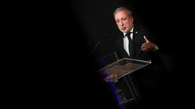 Pedro de Brito Bogas speaks at a lectern