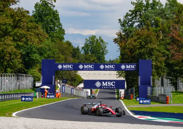Charles Leclerc drives his Ferrari during Italian Grand Prix first practice