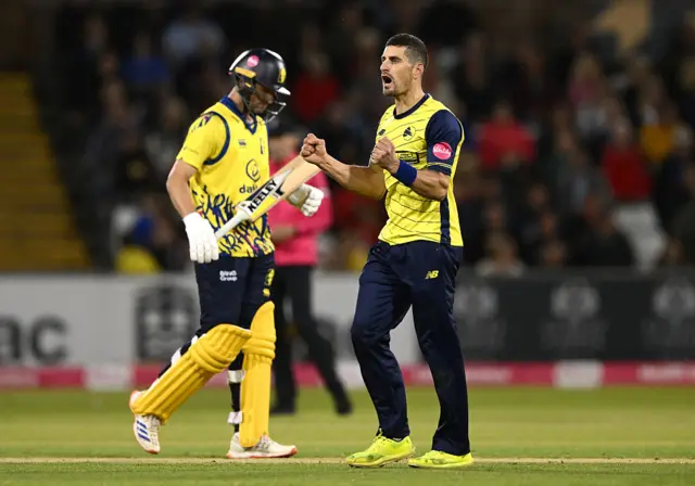 Benny Howell celebrates wicket