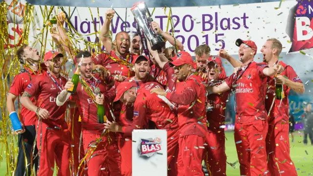 Lancashire celebrating winning the 2015 T20 Blast final