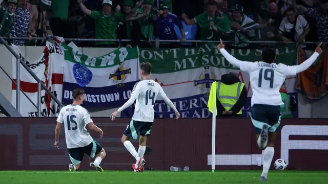 Northern Ireland players celebrate after scoring against Luxembourg