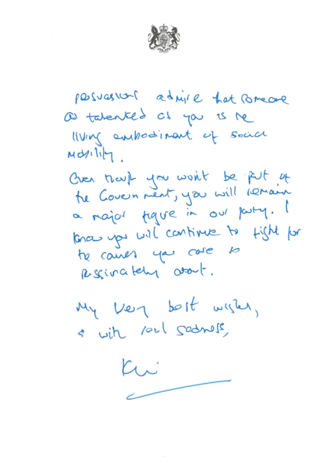 Starmer's handwritten letter to his former Deputy Prime Minister Angela Rayner