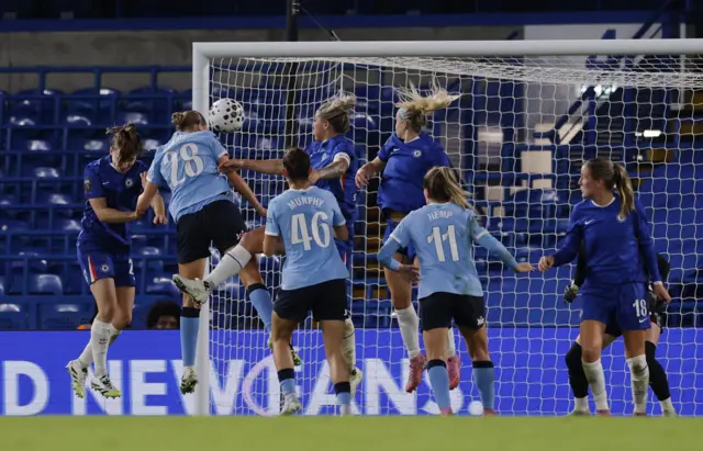 Chelsea's Niamh Charles scores an own goAL.