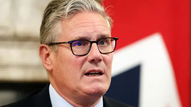 Keir Starmer is seen in close-up