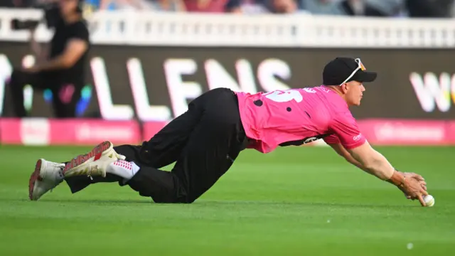 Will Smeed drops a catch in the deep