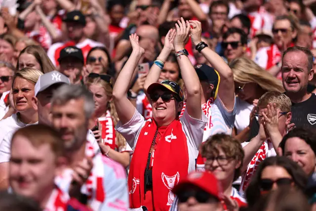 Arsenal fans show their support prior to the Barclays Women's Super League match between Arsenal and London City Lionesses at Emirates Stadium on September 06, 2025 in London, England