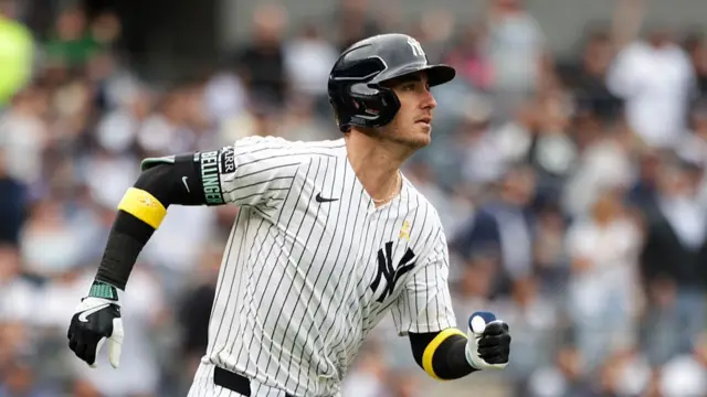 Cody Bellinger #35 of the New York Yankees runs to second base