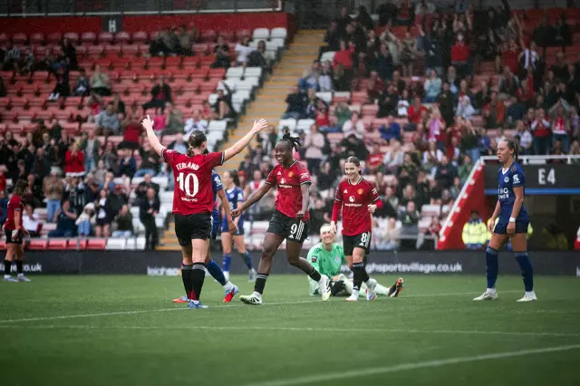 Melvine Mallard of Manchester United Women celebrates scoring their third goal