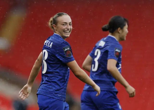 Everton's Ornella Vignola celebrates scoring their fourth goal