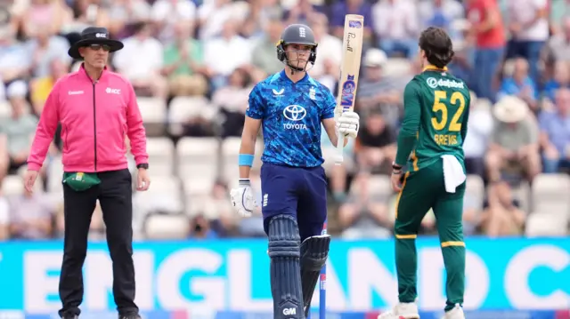 Jacob Bethell celebrates his half-century vs South Africa