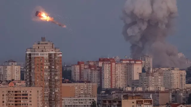 A missile is shot out of the sky in Kyiv