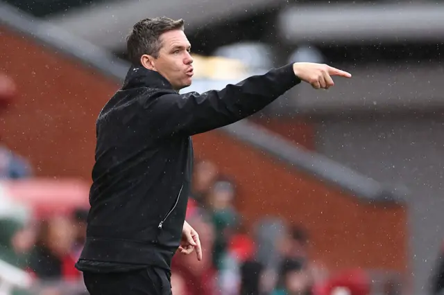Marc Skinner the head coach / manager of Manchester United during the Barclays Women's Super League match between Manchester United and Leicester City at Leigh Sports Village on September 7, 2025 in Leigh, England.