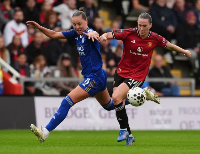 Manchester United's Elisabeth Terland attempts a shot on target