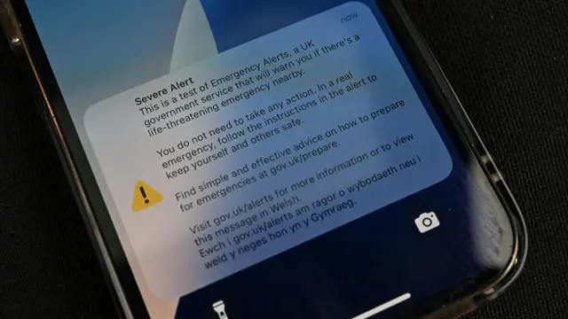 An Emergency Alert is shown on the screen of a smart phone in York on September 7, 2025