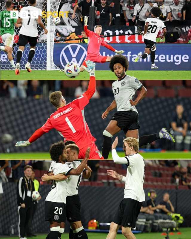 Serge Gnabry of Germany scores the opener first goal past Bailey Peacock-Farrell