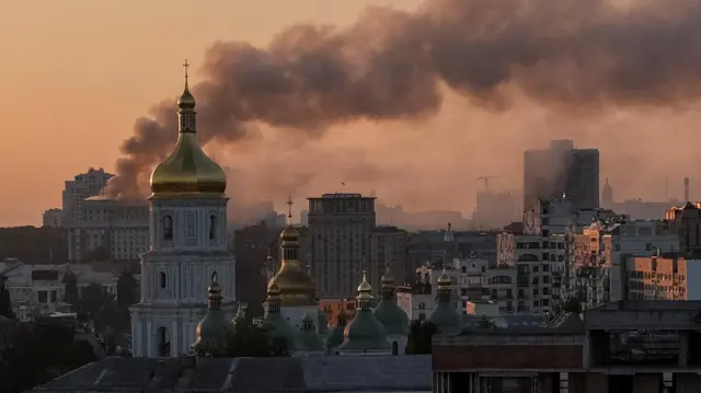 Smoke rises over Kyiv from government headquarters