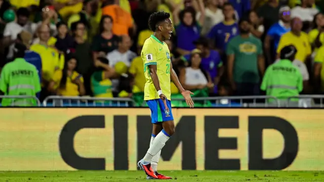 Estevao celebrates after scoring for Brazil