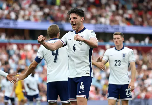 Declan Rice celebrates a goal for England