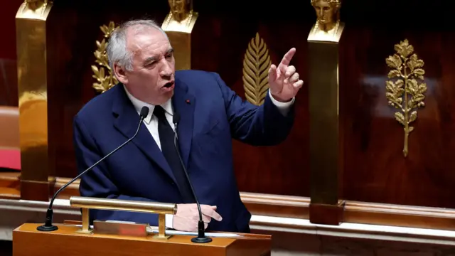 French Prime Minister Francois Bayrou delivers a statement